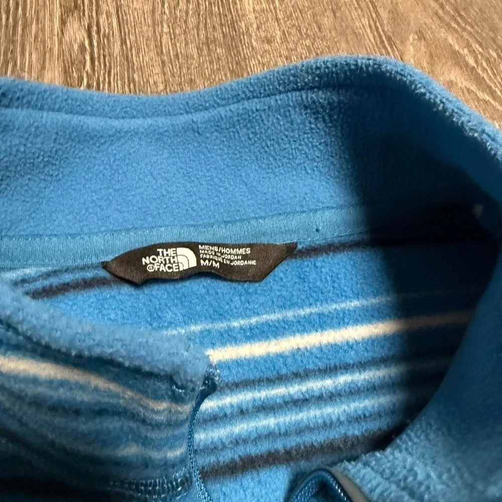 North Face striped‎ blue fleece pullover sweater medium